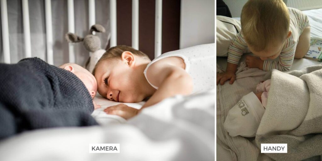 Babyfotos selber machen, Vergleich Handybild und Kamerabild von Geschwistern, Julia Schlenkrich Fotografie